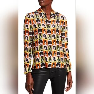 Alice+ Olivia Stace Face Willa 100% Silk Placket Top Button Front Sz M EUC